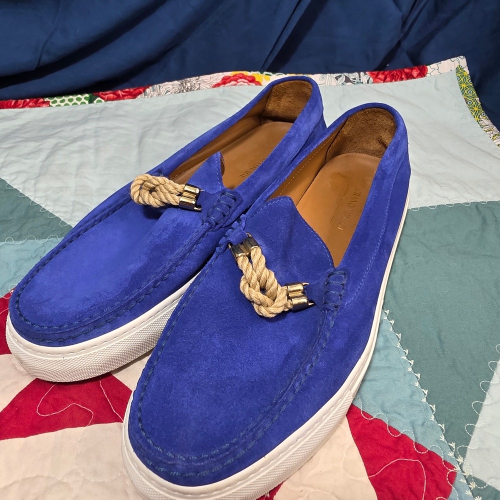 Grand Voyage Loafers Mens 12 Blue Suede‎ Italian Platform Rope Detail Slip On